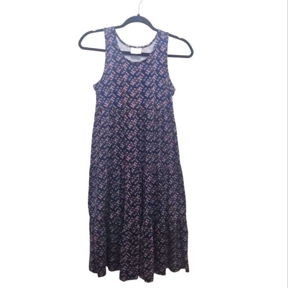 Hanna Andersson Tiered Tank Maxi Dress Girls Size 150 US 12 Navy and Feathers - Picture 1 of 4